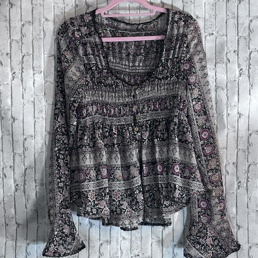 Bohemian Style Long Sleeve Floral Blouse